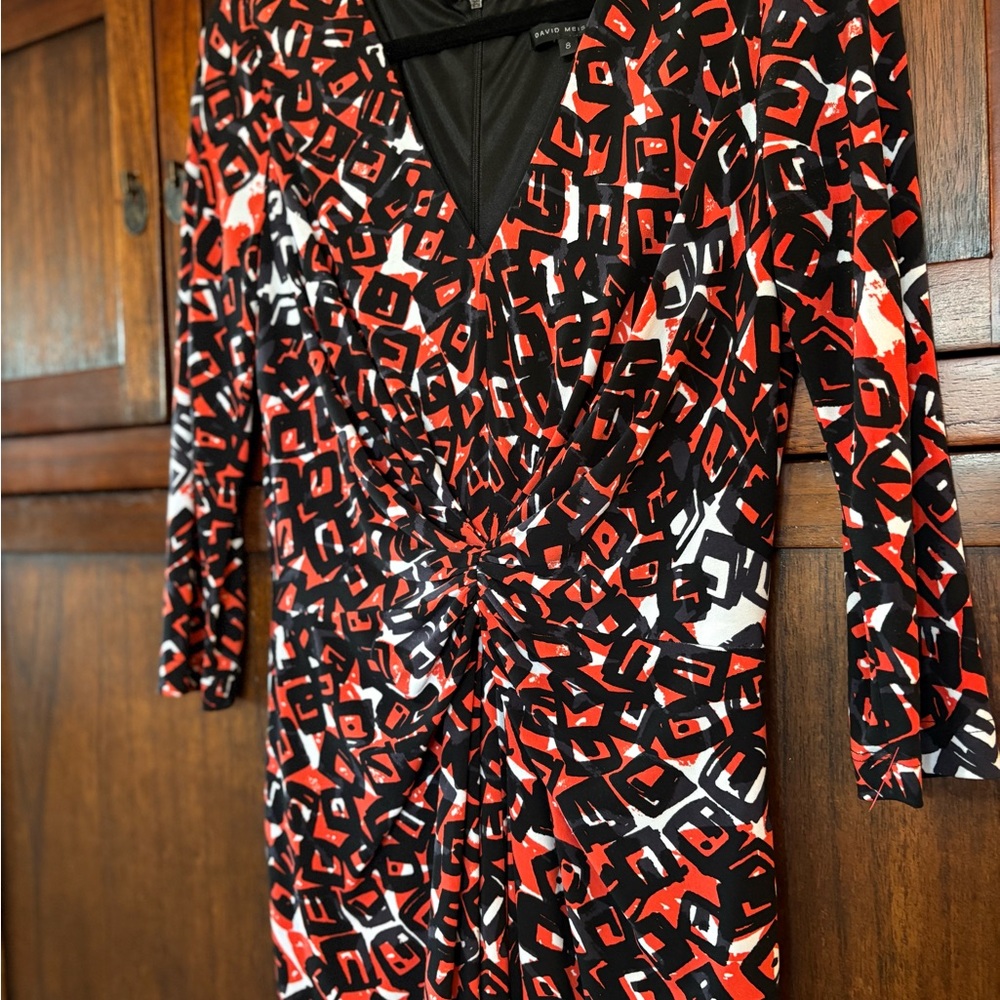 🔥 David Meister Crimson & Black Abstract Geometric Dress | Size 8